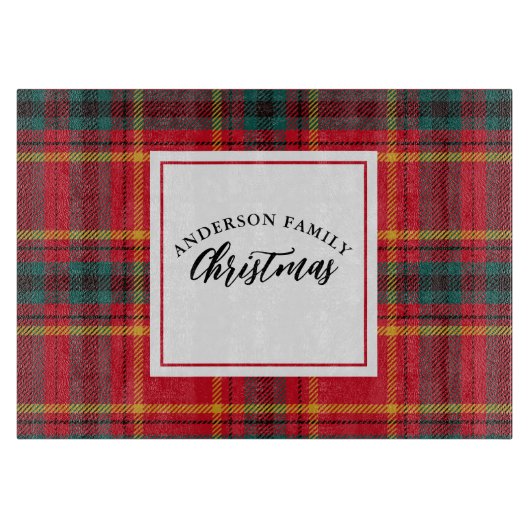 Kerst Tartan Plaid familienaam Snijplank (Voorkant)