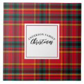 Kerst Tartan Plaid familienaam Tegeltje (Voorkant)