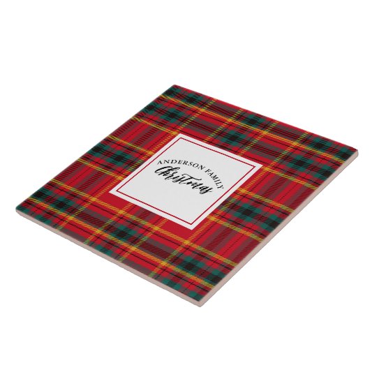 Kerst Tartan Plaid familienaam Tegeltje (Zijkant)