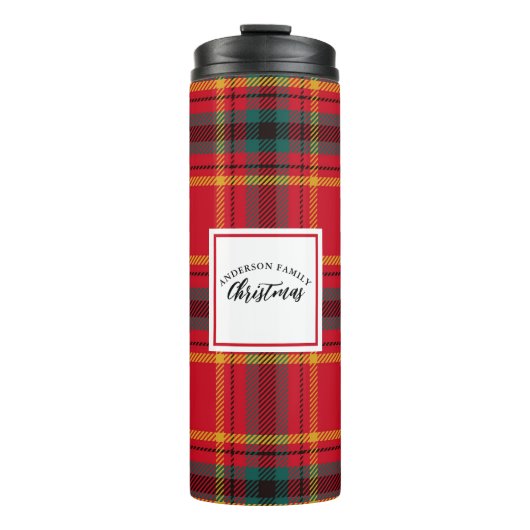 Kerst Tartan Plaid familienaam Thermosbeker (Voorkant)