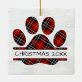 Kerst Tartan Plaid Paw Print Keramisch Ornament (Achterkant)