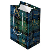 Kerst Tartan Script Groen Blauw Check Plaid Medium Cadeauzakje (Voorkant Gekanteld)