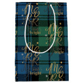 Kerst Tartan Script Groen Blauw Check Plaid Medium Cadeauzakje (Voorkant)