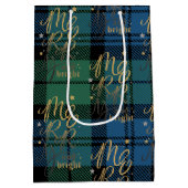 Kerst Tartan Script Groen Blauw Check Plaid Medium Cadeauzakje (Achterkant)