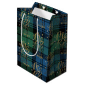 Kerst Tartan Script Groen Blauw Check Plaid Medium Cadeauzakje (Achterkant Gekanteld)