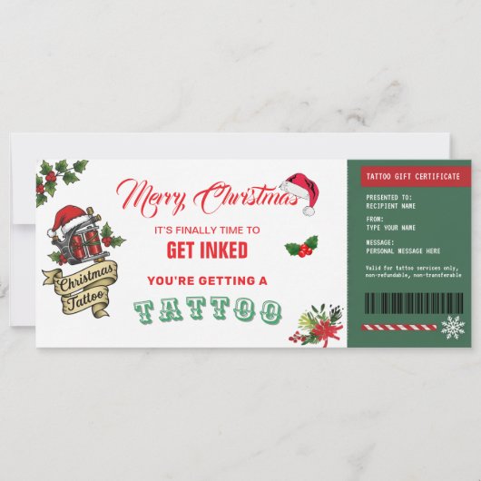 Kerst Tattoo Cadeaubon Kaart Voucher (Voorkant)