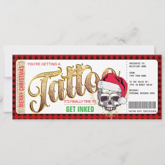 Kerst Tattoo Cadeaubon Kaart Voucher (Voorkant)