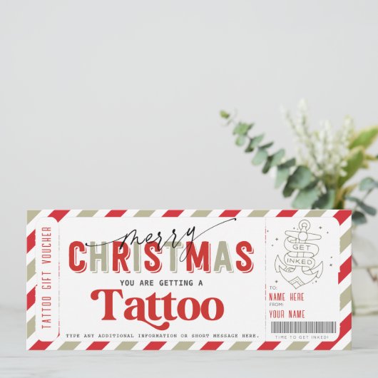 Kerst Tattoo cadeaubon Sjabloon idee Kaart (Staand voorkant)