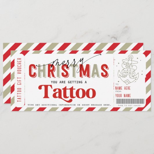 Kerst Tattoo cadeaubon Sjabloon idee Kaart (Voorkant / Achterkant)