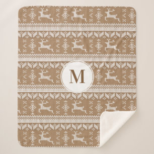 Kerst Taupe & Wit Noors Herten   Monogram Sherpa Deken