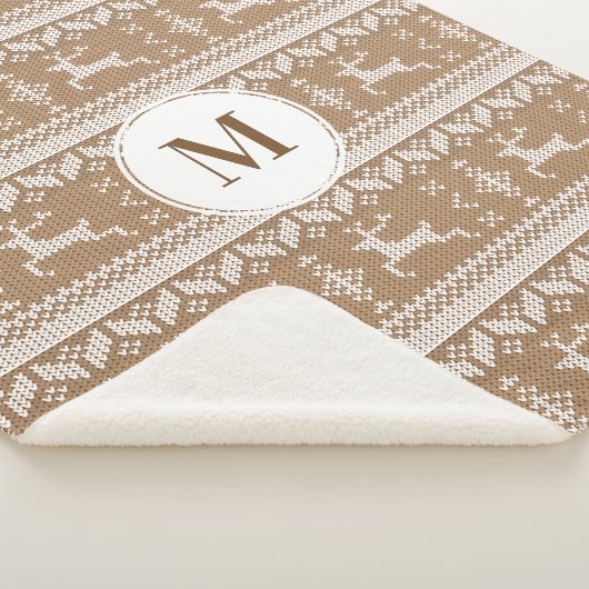 Kerst Taupe & Wit Noors Herten | Monogram Sherpa Deken (3/4)