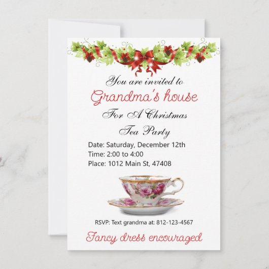 Kerst Tea Party bij oma's huis Kaart (Achterkant)