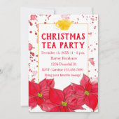 Kerst Tea Party Theepot Poinsettias Kaart (Voorkant)
