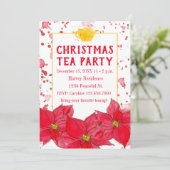 Kerst Tea Party Theepot Poinsettias Kaart (Staand voorkant)
