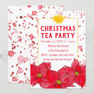 Kerst Tea Party Theepot Poinsettias Kaart