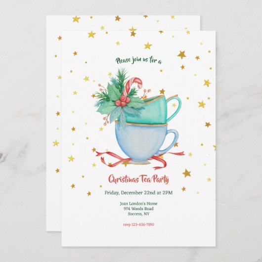 Kerst Tea Party uitnodigingen (Voorkant / Achterkant)