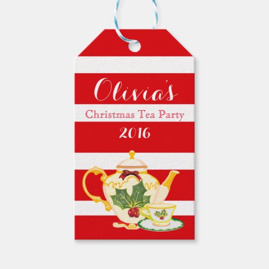 Kerst Tea Party Uitnodigingen gunst cadeau labels Cadeaulabel (Voorkant)