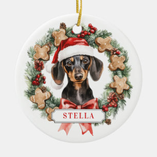 Kerst teckel hond keramische cirkel Ornament
