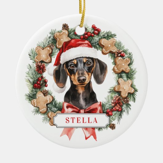 Kerst teckel hond keramische cirkel Ornament (Voorkant)