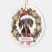 Kerst teckel hond keramische cirkel Ornament (Links)