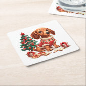 Kerst teckel hond vakantie koekjes kartonnen onderzetters (Schuin)