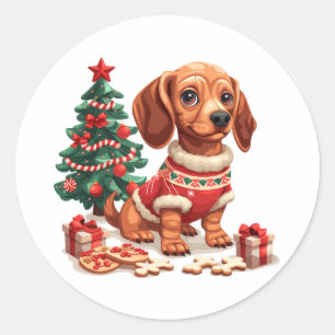 Kerst teckel hond vakantie koekjes ronde sticker