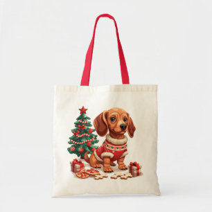 Kerst teckel hond vakantie koekjes tote bag