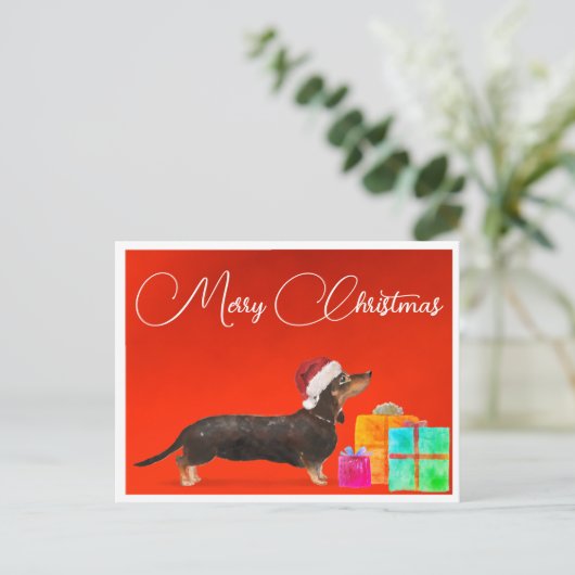 Kerst Teckel Hond Vrolijk Kerstfeest Briefkaart (Staand voorkant)