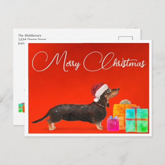 Kerst Teckel Hond Vrolijk Kerstfeest Briefkaart (Voorkant / Achterkant)