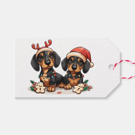Kerst teckel honden cadeaulabel (Voorkant (Horizontaal))