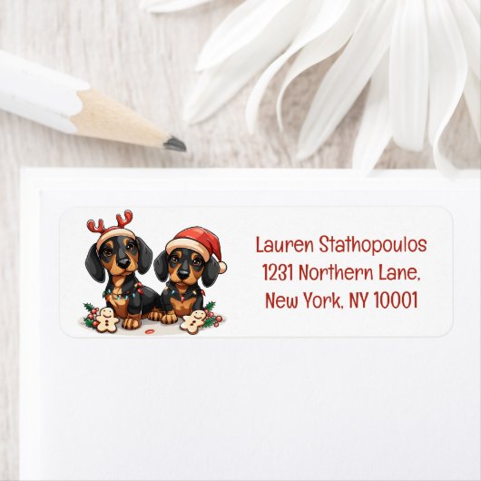 Kerst teckel honden etiket (Insitu)