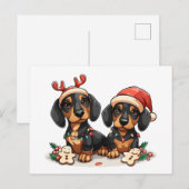 Kerst teckel honden feestdagenkaart (Voorkant / Achterkant)