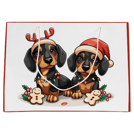 Kerst teckel honden groot cadeauzakje (Voorkant)