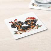 Kerst teckel honden kartonnen onderzetters (Schuin)