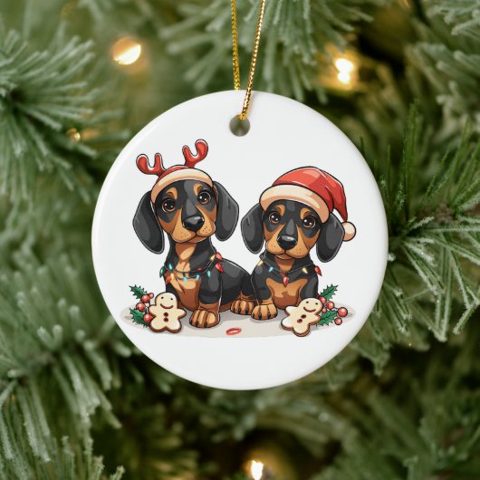Kerst teckel honden keramisch ornament (Boom)