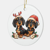 Kerst teckel honden keramisch ornament (Links)