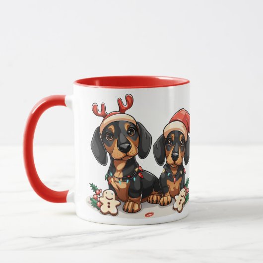 Kerst teckel honden mok (Links)