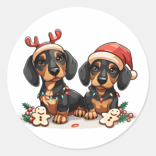 Kerst teckel honden ronde sticker (Voorkant)