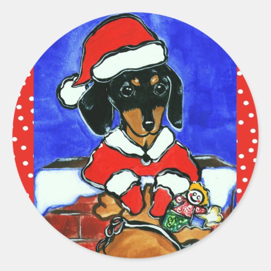 Kerst Teckel Ronde Sticker (Voorkant)