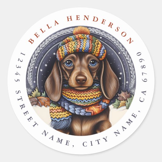 Kerst Teckel Ronde Stickers (Voorkant)