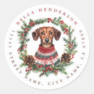 Kerst Teckel Ronde Stickers