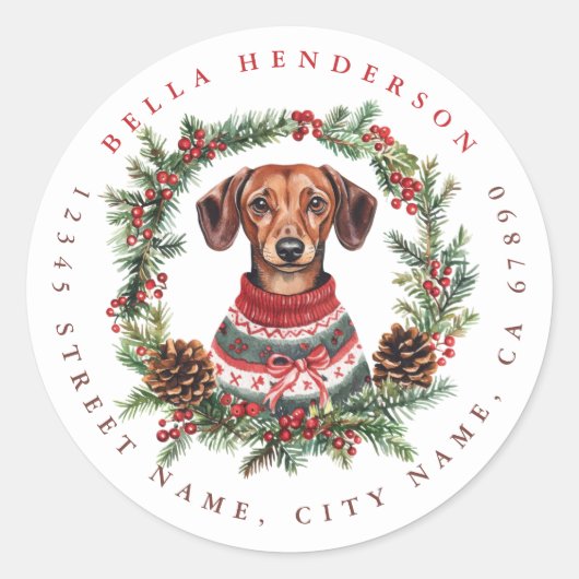 Kerst Teckel Ronde Stickers (Voorkant)