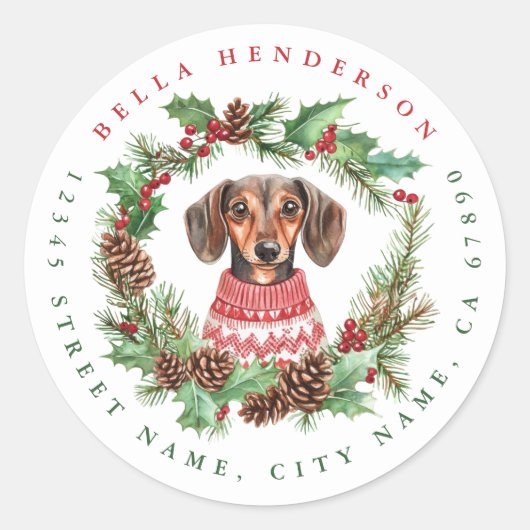 Kerst Teckel Ronde Stickers (Voorkant)