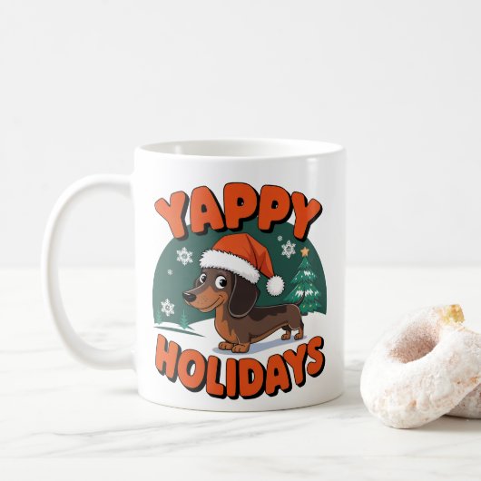 Kerst Teckel Wiener Dog Yappy Feestdagen Koffiemok (Met donut)
