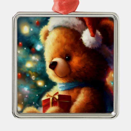 Kerst Teddy Bear 3 Metalen Ornament (Voorkant)