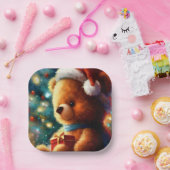 Kerst Teddy Bear 3 Papieren Bordje (Feest)