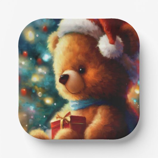 Kerst Teddy Bear 3 Papieren Bordje (Voorkant)