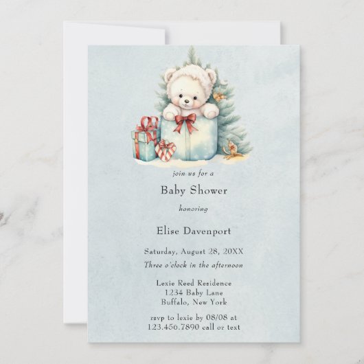 Kerst Teddy Bear Baby shower Kaart (Voorkant)
