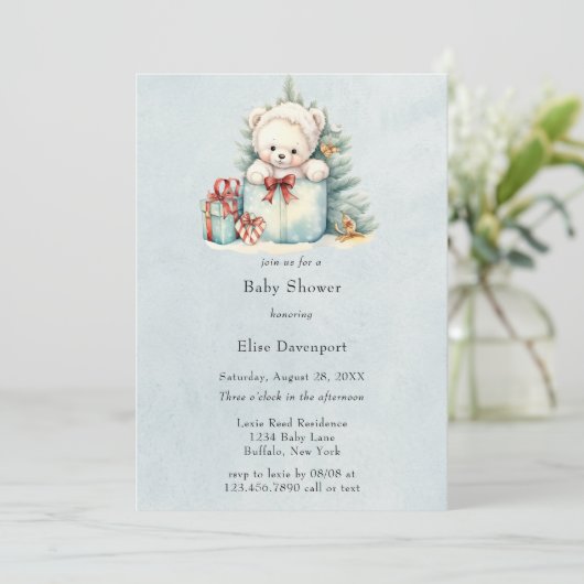 Kerst Teddy Bear Baby shower Kaart (Staand voorkant)