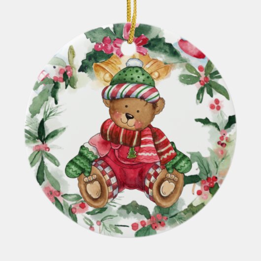 Kerst Teddy Bear Ceramic Ornament (Voorkant)